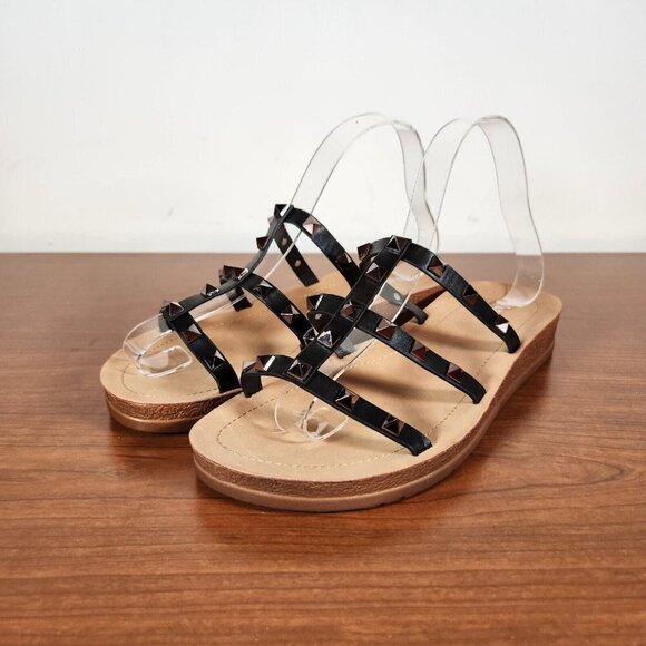 WANTED Women's Cove Studded Sandals black silver 6 new - Picture 3 of 12